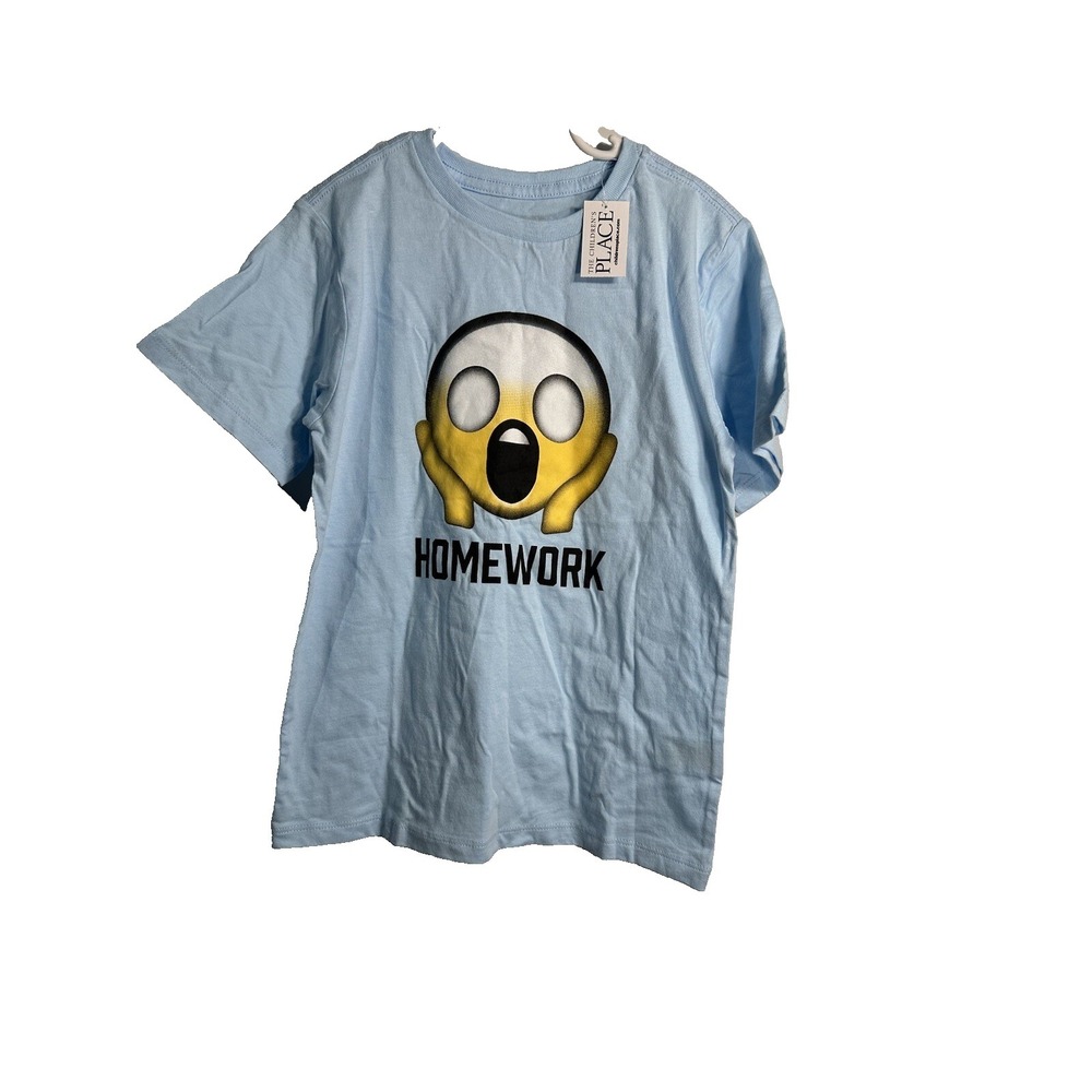 The Children's Place Boys Light Blue Homework Emoji Graphic T-Shirt‎ Size S 5/6